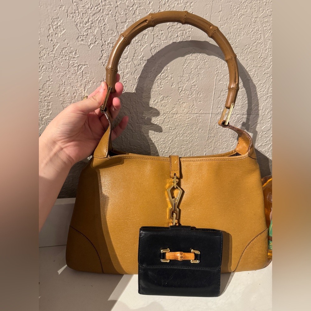 Vintage Gucci Bamboo Purse and Wallet Set